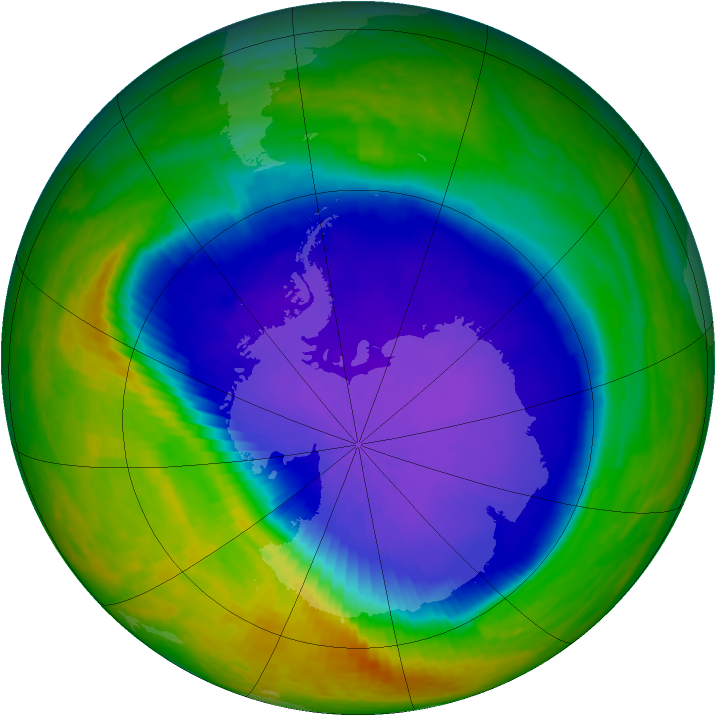 Antarctic ozone map for 14 October 2001